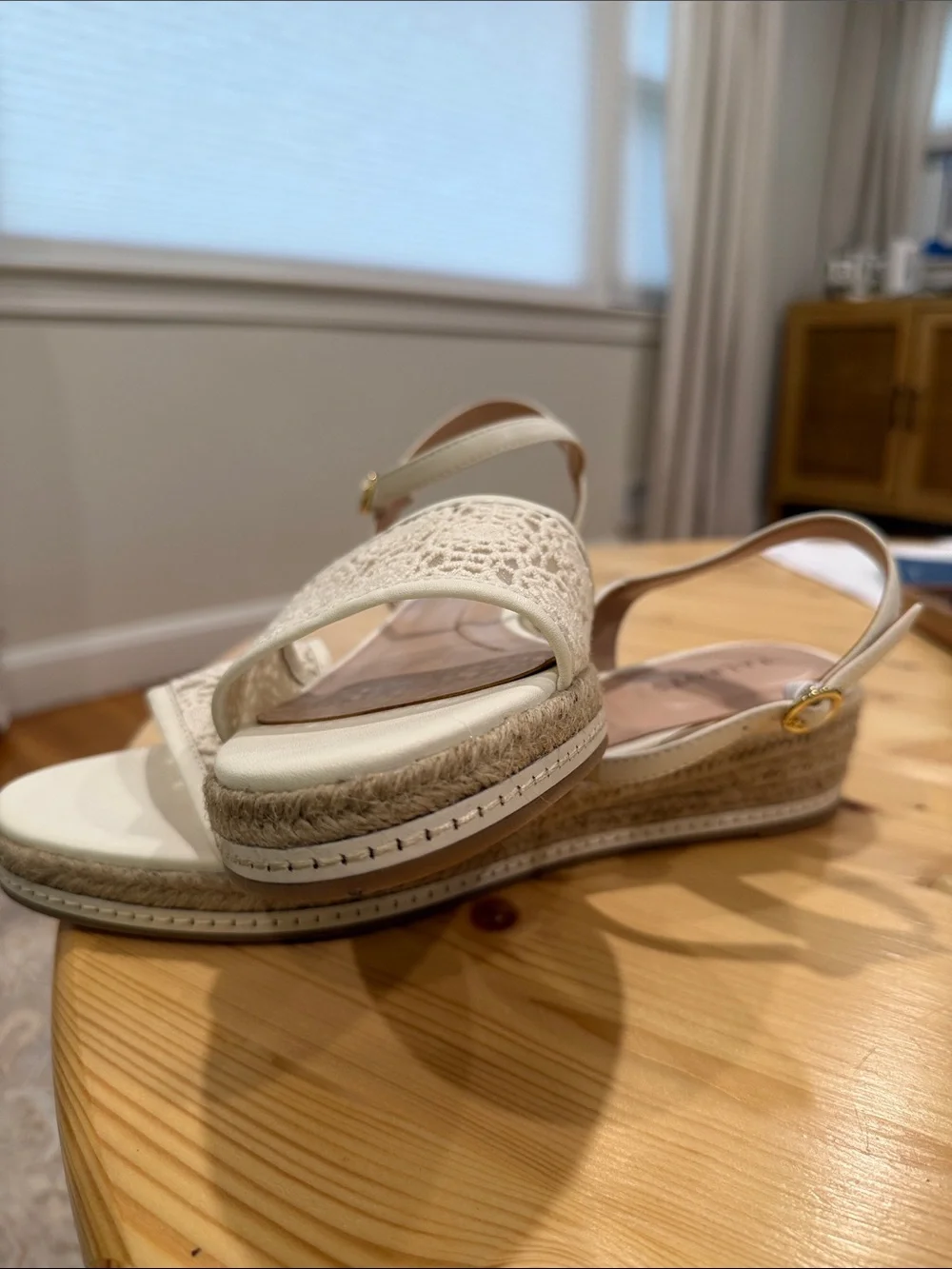 Talbots Women’s Cream Pamela Crochet Wedge Sandals with Ankle Strap